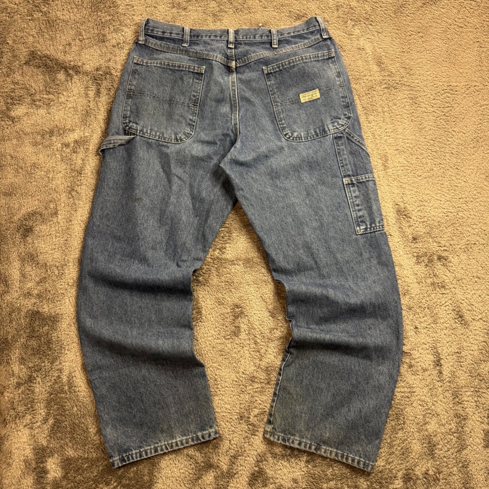 Wrangler Mens Carpenter Jeans 34x30 Medium Wash Denim Utility Work Pants 94LSWDV